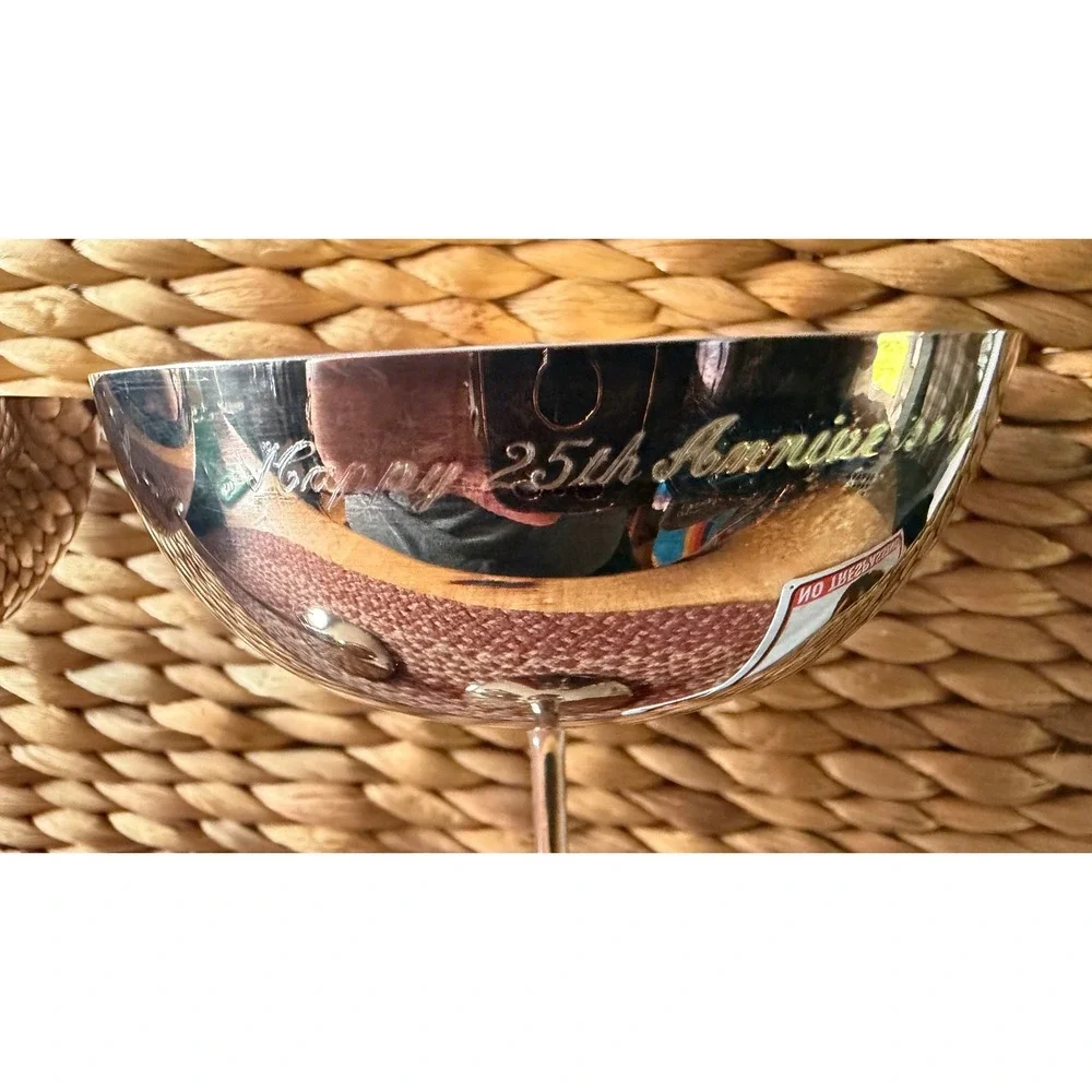 F.B. Rogers Silver Co Champagne Coupe Set 2 Silver 25th Anniversary Mom Dad GOOD